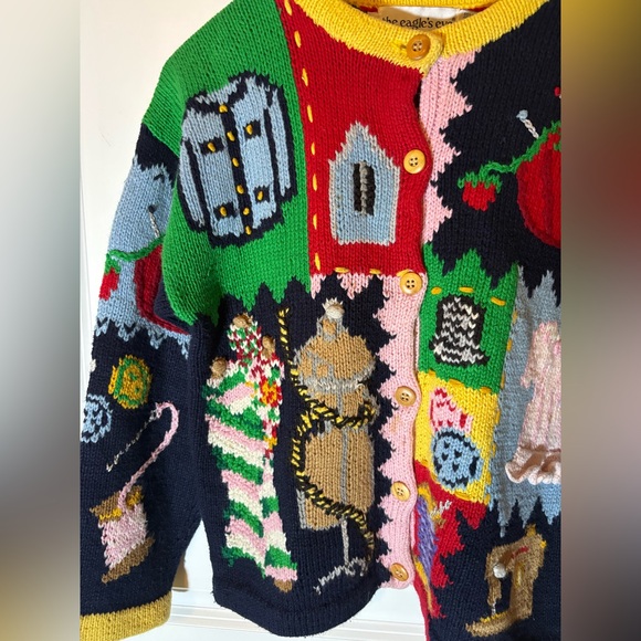 Vintage the eagle’s eye Button Up Fashion Knit Crewneck Sweater - Picture 4 of 15